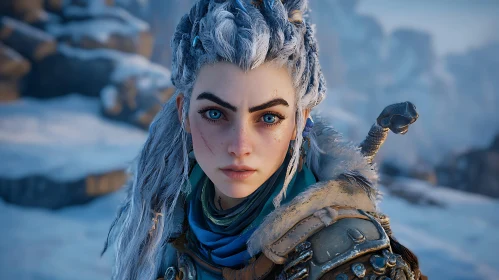 Female Warrior Portrait with Blue Eyes