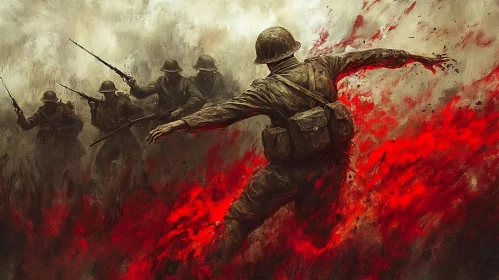 Soldiers in Fiery Conflict Painting