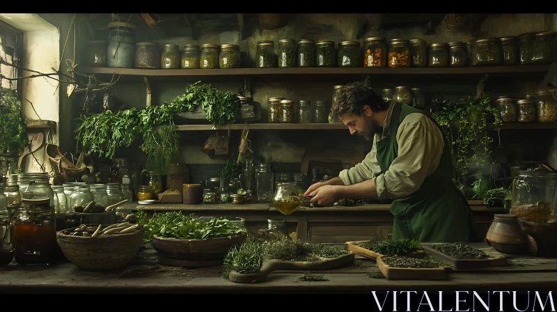 Vintage Herbalist Preparing Herbs AI Image