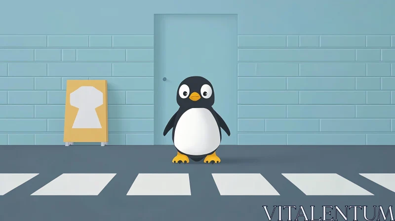 AI ART Cartoon Penguin in Urban Setting