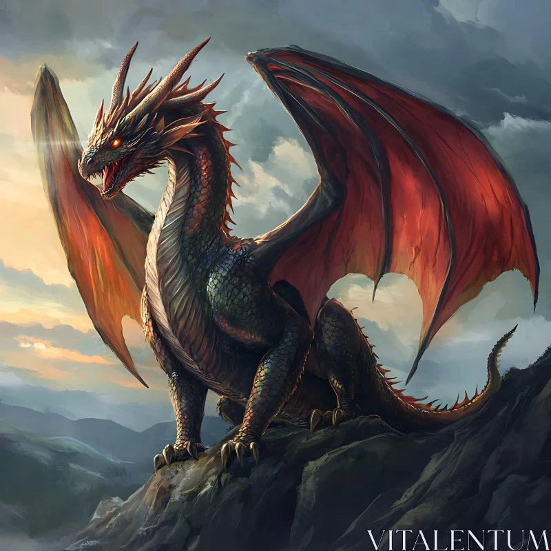 AI ART Fantasy Dragon Overlooking Mountain Landscape