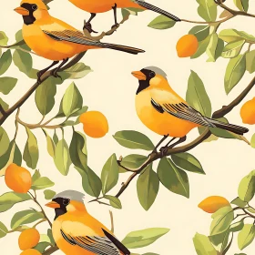 Seamless Bird and Citrus Illustration Design