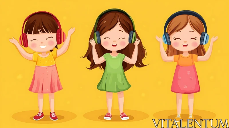 AI ART Cartoon Girls with Headphones