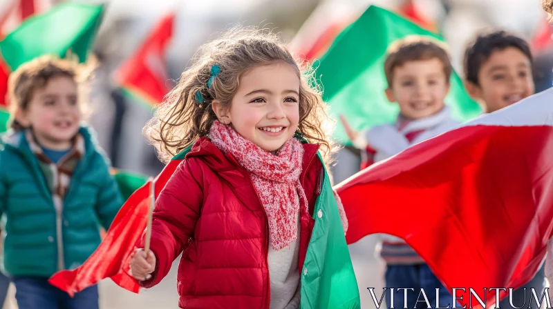 Kids Celebrating with Flags AI Image