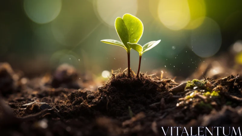 Emerging Life - A Young Plant in Sunrays AI Image