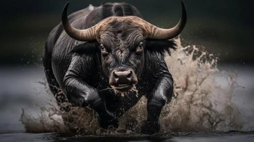 Explosive Wildlife: Powerful Bull Charging Through Water