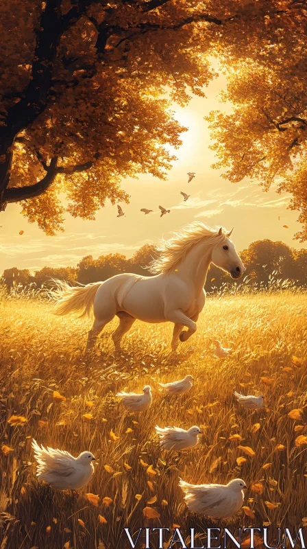 AI ART Autumn Run of the White Horse