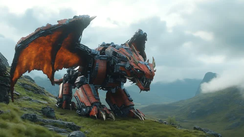 Robotic Dragon on Grassy Knoll