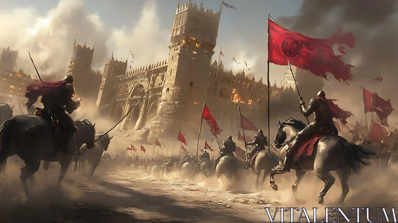 Knights Charge Castle Under Siege AI Image