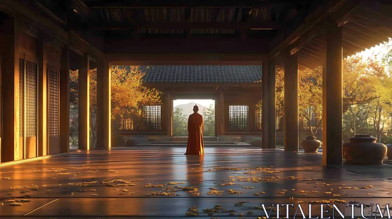 AI ART Contemplative Monk in Golden Light