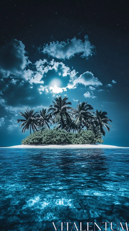 AI ART Moonlit Island Night