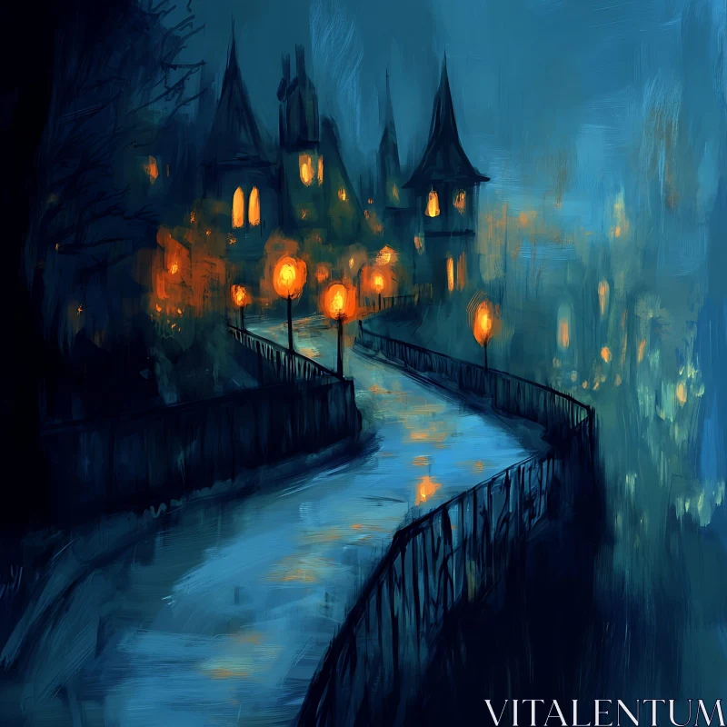 AI ART Blue Night Castle