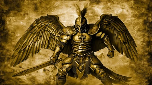 Golden Angel Warrior - Majestic Digital Painting