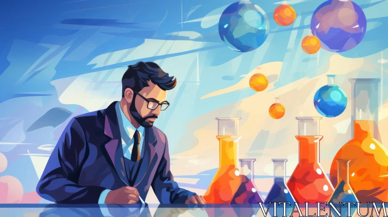 Intriguing Chemistry Illustration: Man in Laboratory AI Image