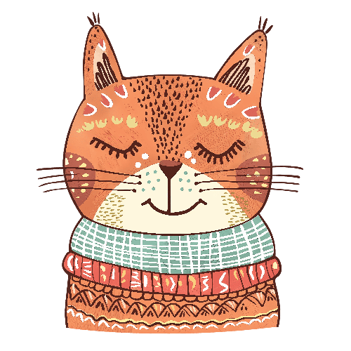 Whimsical Cartoon Cat Illustration with Scarf POD Design