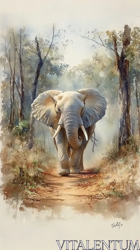 Serene Elephant in Natural Habitat AI Image