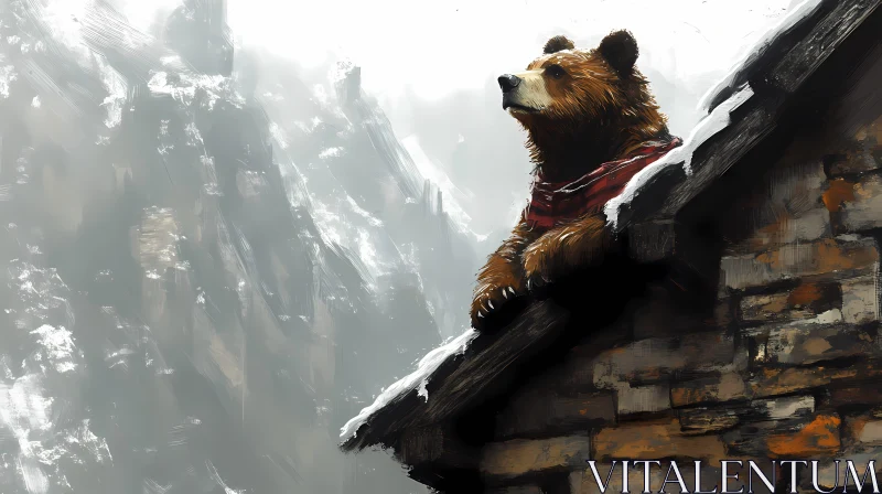 Bear in Snowy Mountains AI Image