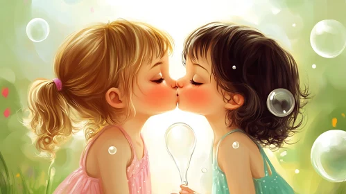 Girls Kissing with Bubbles