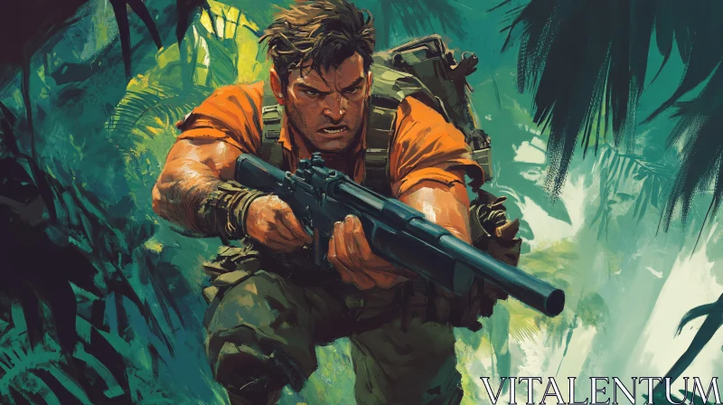 Jungle Warrior with Rifle AI Image