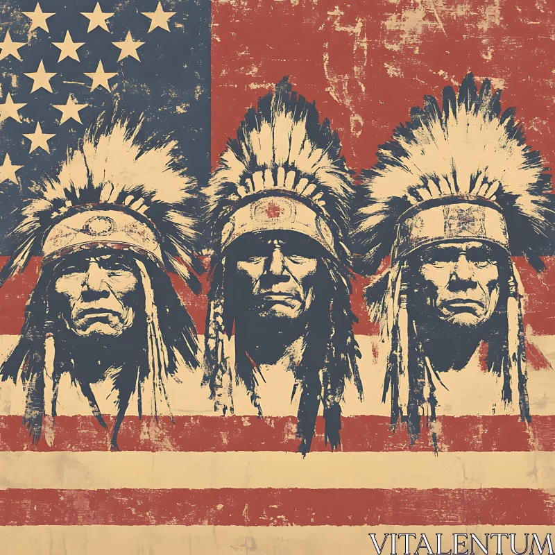 Three Native Americans with American Flag AI Image