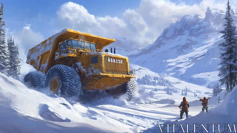 AI ART Winter Mountain Heavy Equipment Operation