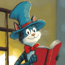 Cartoon Cat Reading Storybook