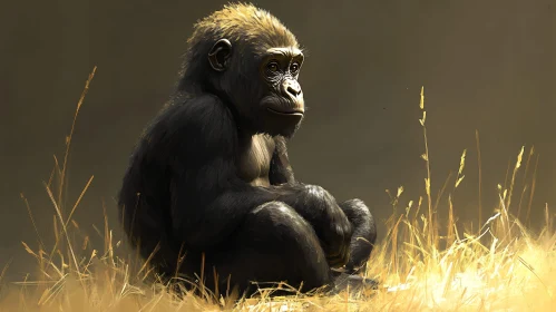 Thoughtful Gorilla in Natural Habitat