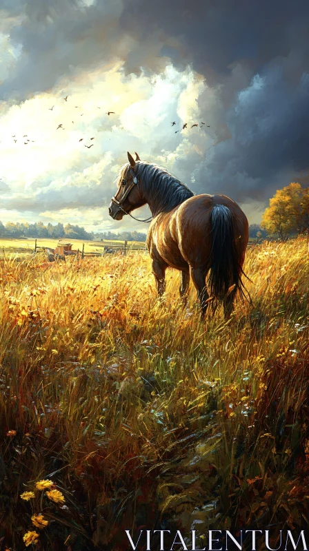 Graceful Horse Amid Golden Grasses AI Image