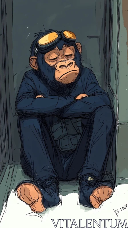 Monkey Resting with Goggles AI Image