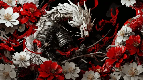 Floral Dragon Samurai Warrior Art