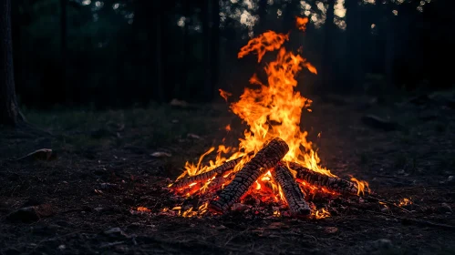 Enchanting Night Campfire in the Woods