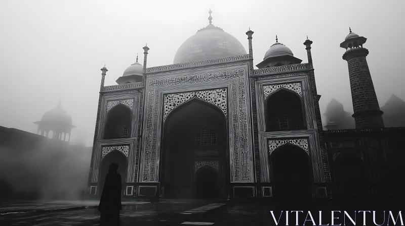 Monochromatic Majesty: Taj Mahal in Mist AI Image