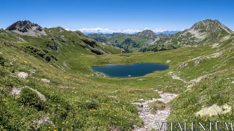 AI ART Scenic Mountain View with Lake and Meadows