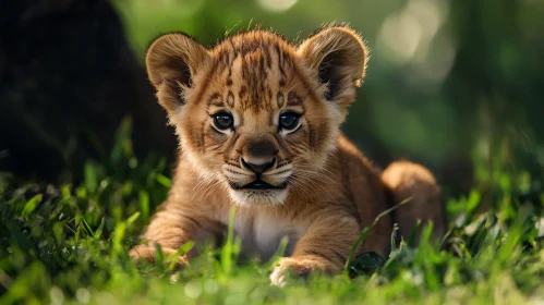 Lion Cub in Green Grass