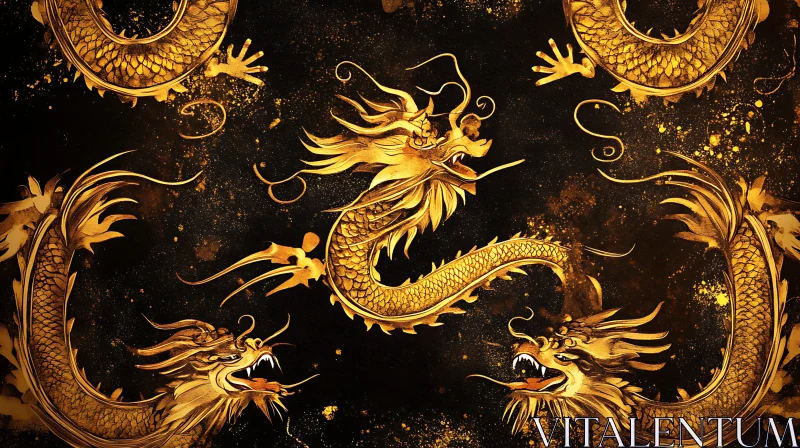 AI ART Mythical Golden Dragons Art