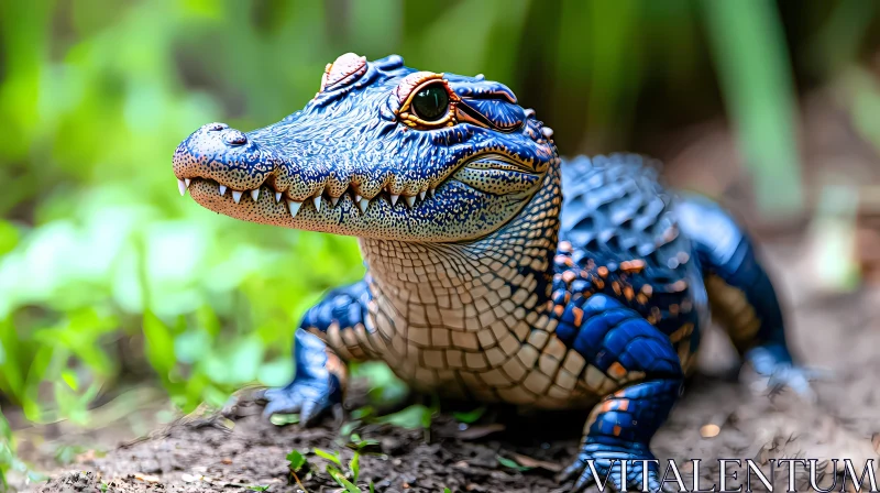 Blue Alligator Figurine AI Image