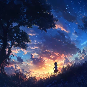 Evening Silhouette Under Starry Sky