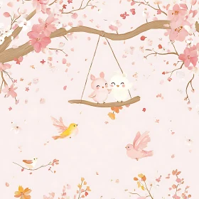 Adorable Birds and Blossoms Illustration