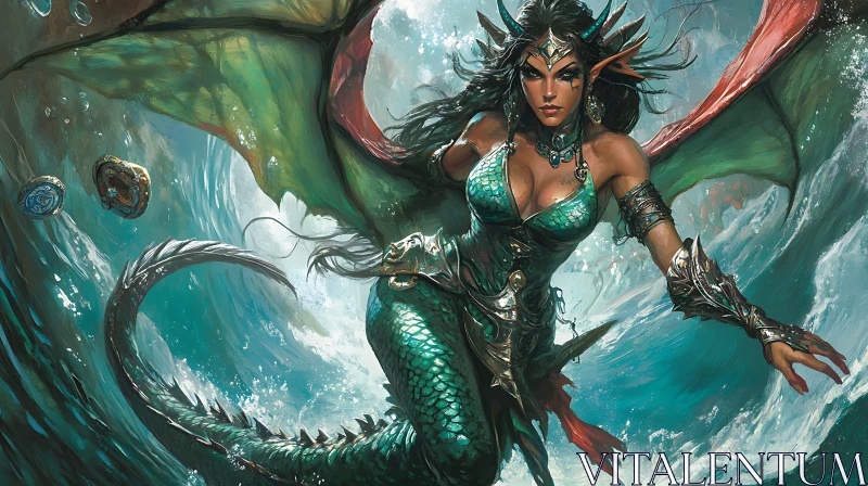 AI ART Aquatic Dragon Lady Illustration