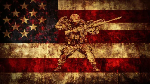 Patriotic Soldier on Grunge Flag