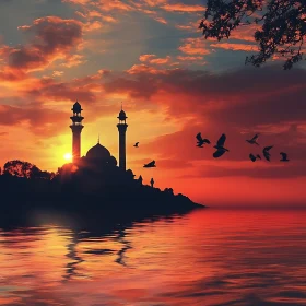 Silhouette of Mosque during Sunset