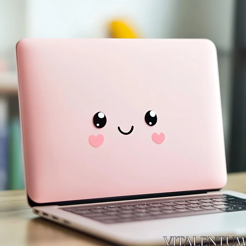 Cute Face Pink Laptop Design AI Image