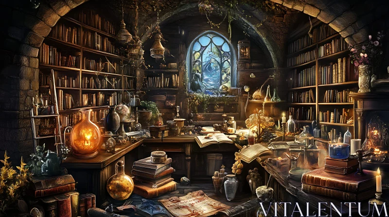 AI ART Mystical Library of the Wizard