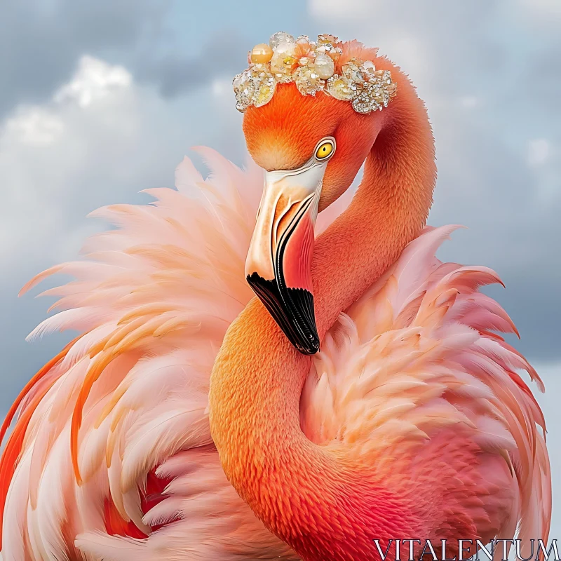 Pink Flamingo Adorned with Flowers AI Image