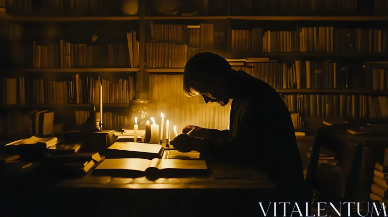 AI ART Man studying in candle light