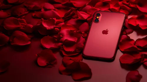 Crimson Phone and Floral Beauty