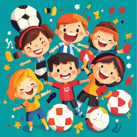 Cartoon Kids Playing Soccer