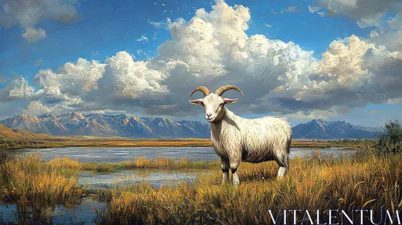 Goat in Tranquil Nature Setting AI Image