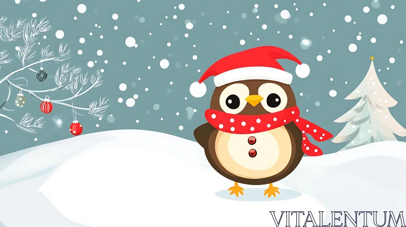 Cartoon Owl Ready for Christmas AI Image