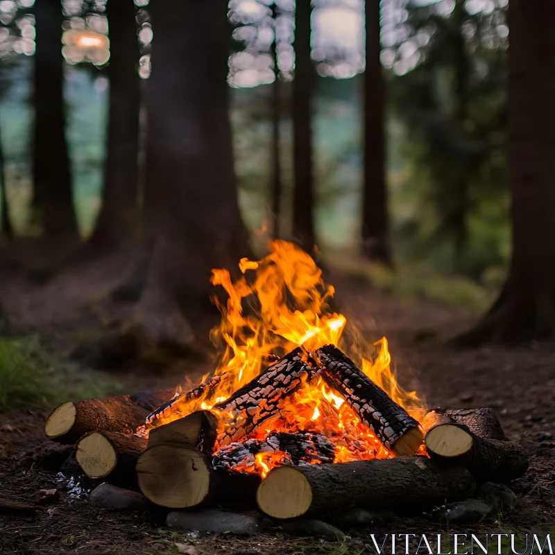 Peaceful Bonfire in the Woods AI Image